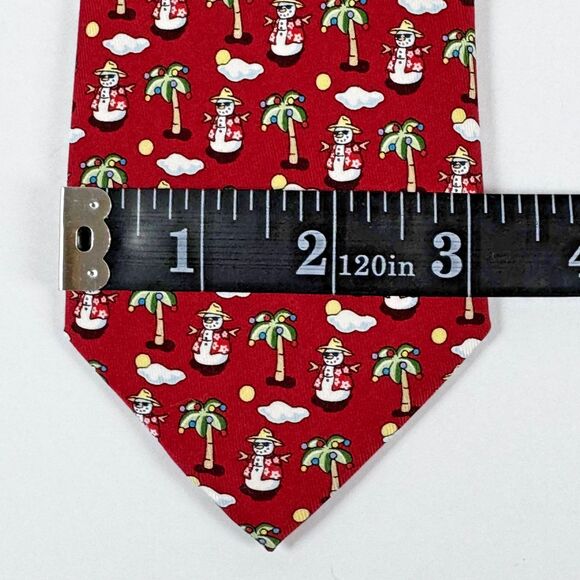 Vintage Vineyard Vines Silk Tie Red Snowman Palm Tree USA Made Christmas Holiday - Picture 6 of 9